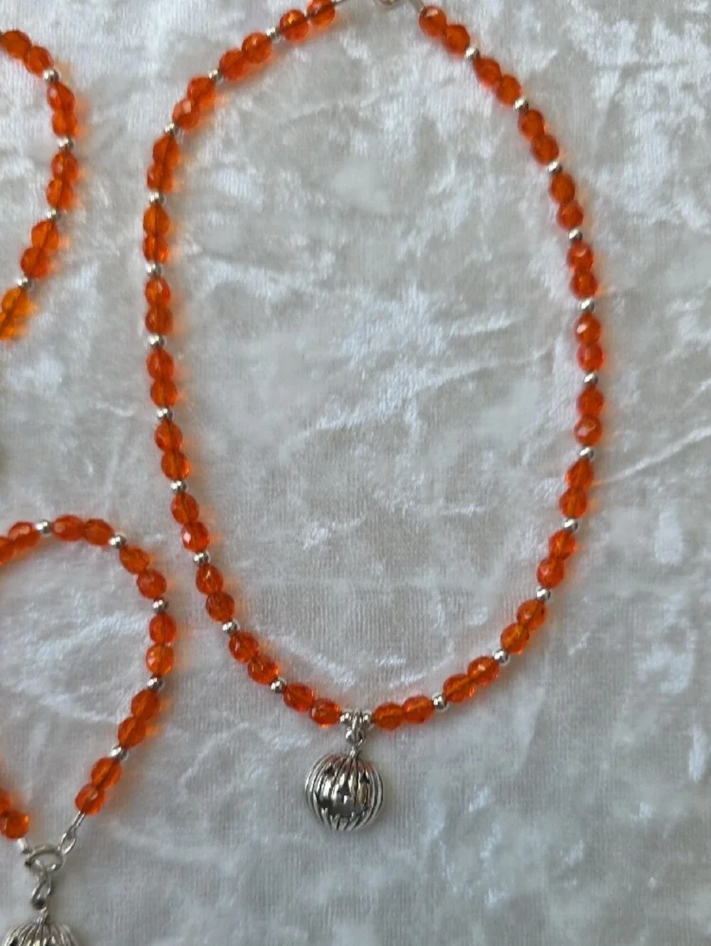 Lot Of Fall/Halloween Children's Orange Bead Bracelets w Festive Pumpkin Charms